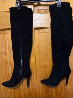 Tesori Black Over-the-Knee Suede Stiletto Boots